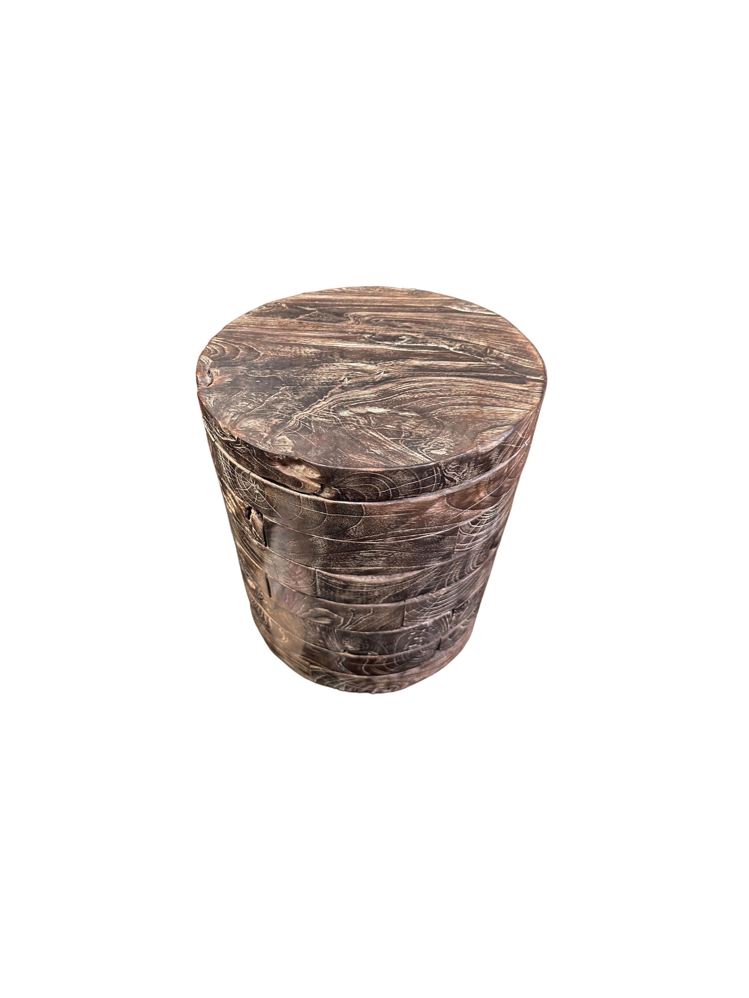 Hand-Crafted Sculptural Side Table, Solid Mango Wood For Sale