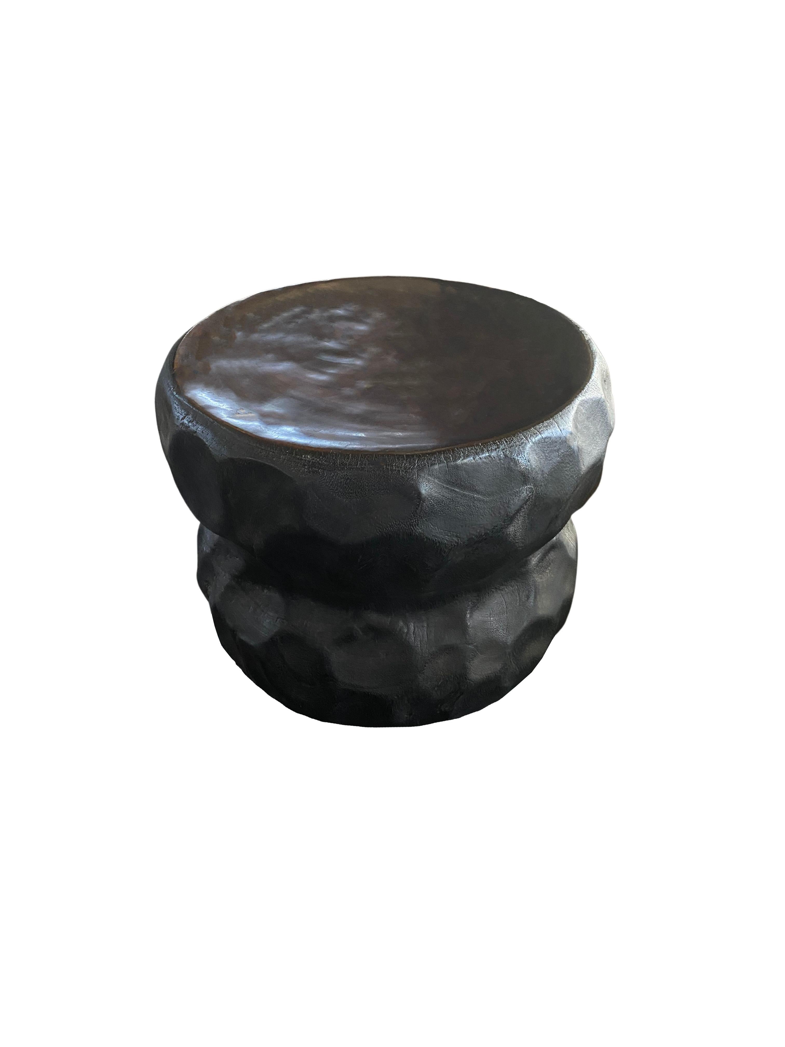 Organic Modern Sculptural Side Table Solid Mango Wood, Hand-Hewn Detailing Modern Organic For Sale