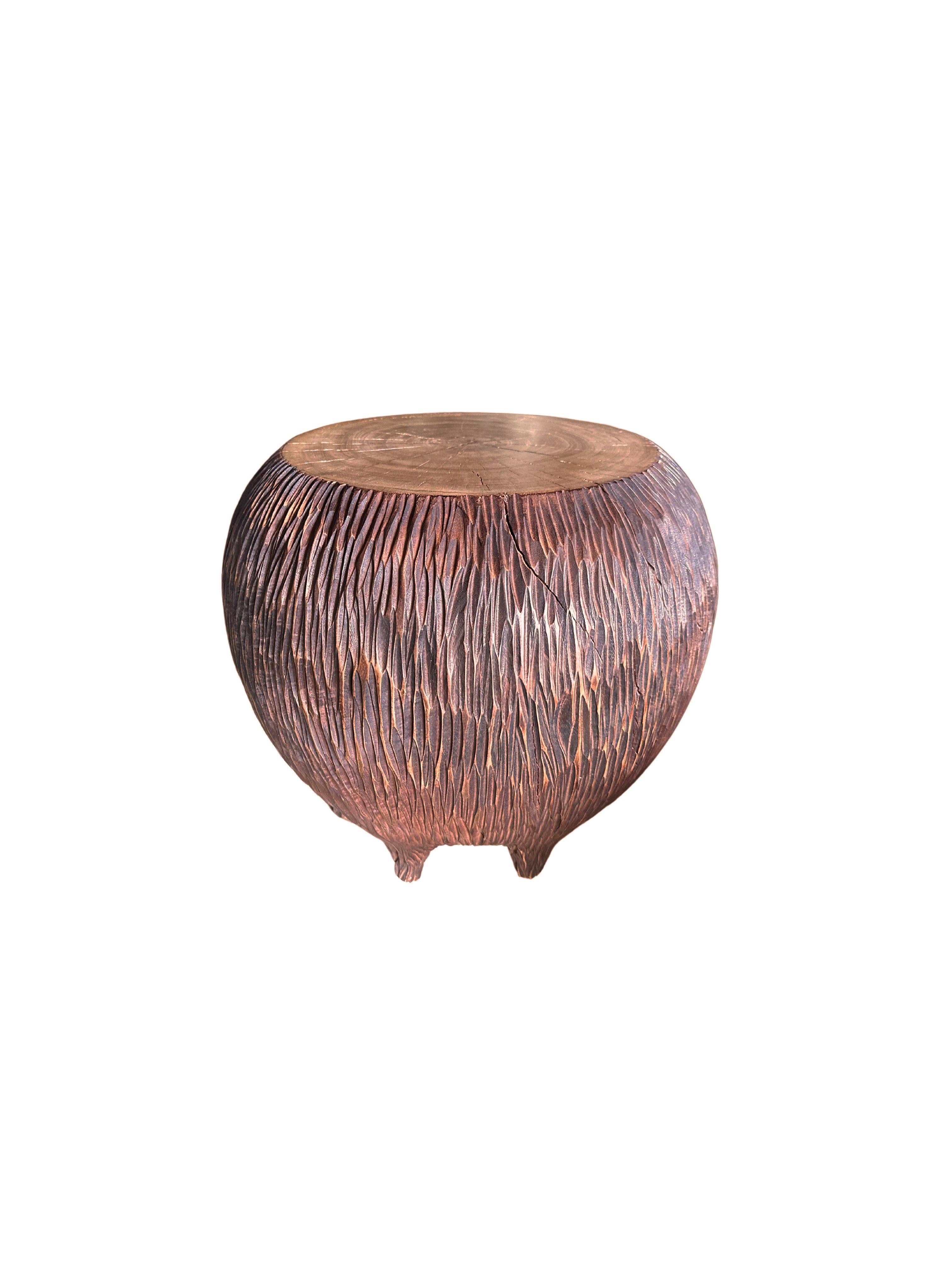 Organic Modern Sculptural Side Table Solid Mango Wood, Hand-Hewn Detailing, Modern Organic For Sale
