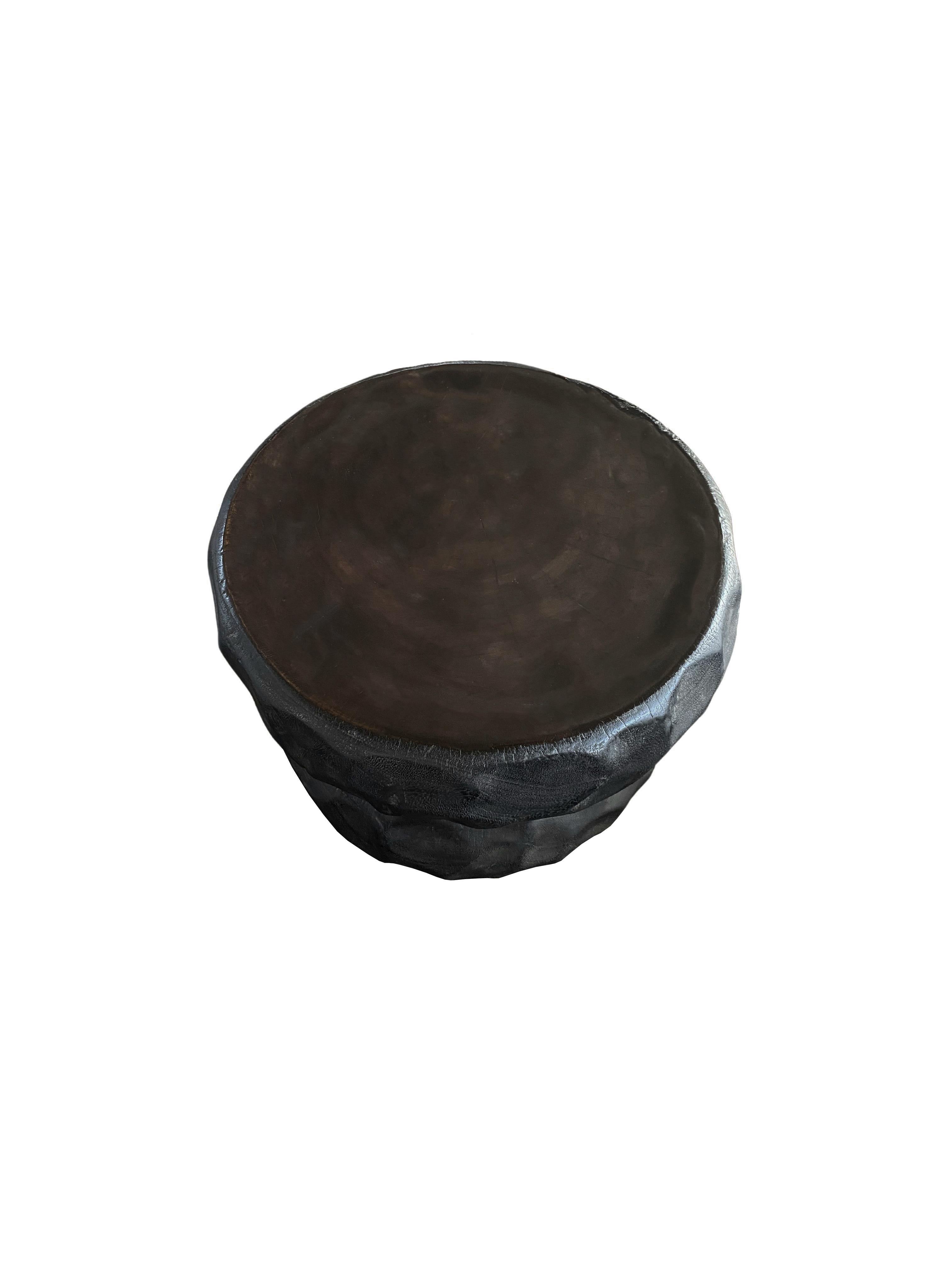 Indonesian Sculptural Side Table Solid Mango Wood, Hand-Hewn Detailing Modern Organic For Sale