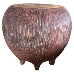 Sculptural Side Table Solid Mango Wood, Hand-Hewn Detailing, Modern Organic