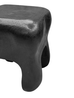 Sculptural Side Table Solid Mango Wood Modern Organic, Burnt Finish