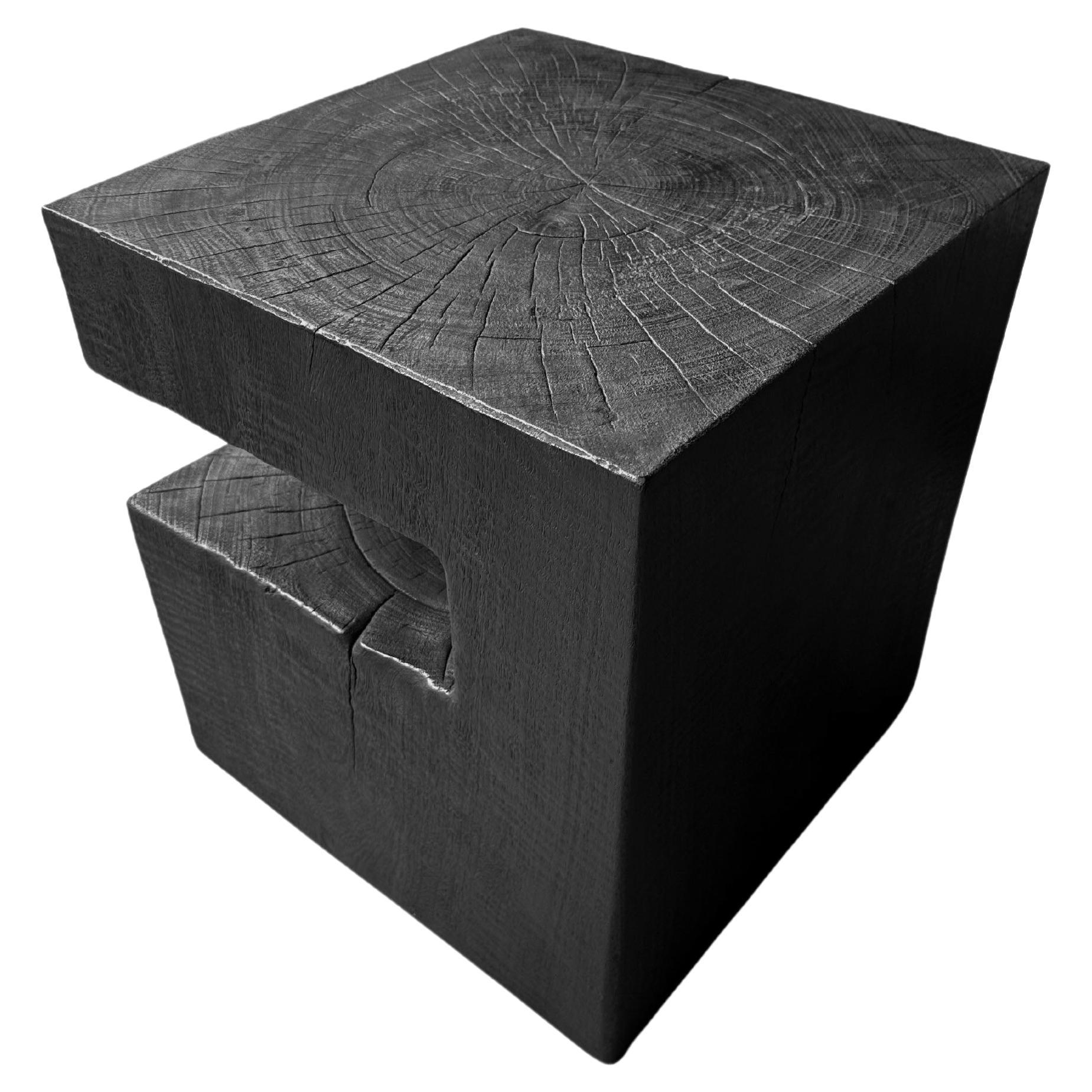 Sculptural Side Table Solid Mango Wood, Modern Organic, Burnt Finish For Sale