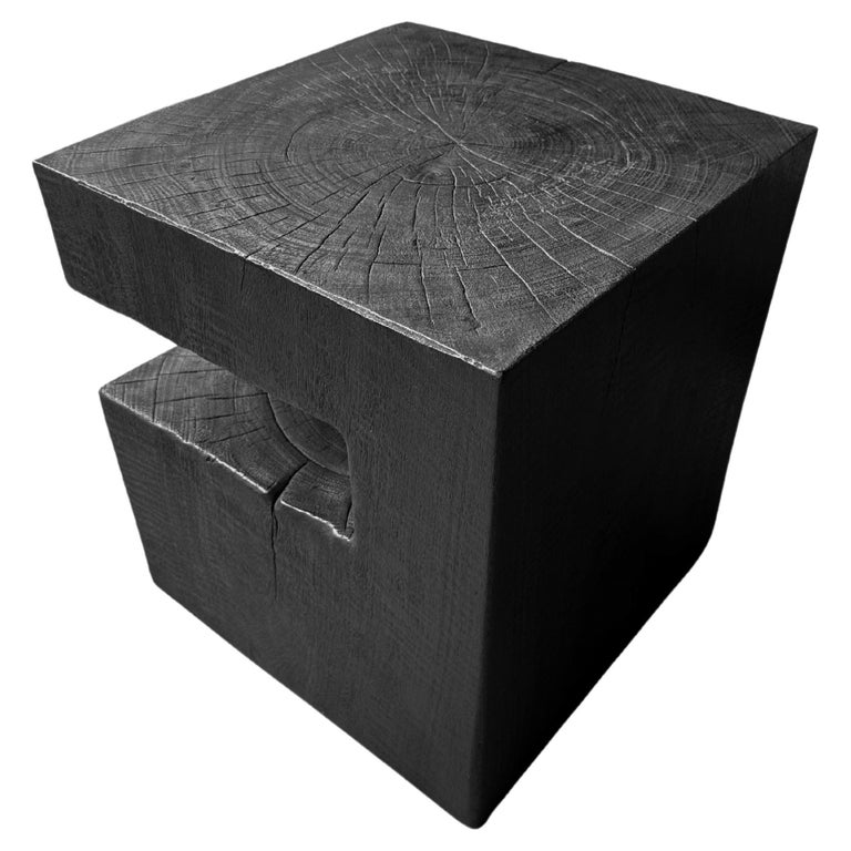 Sculptural Side Table Solid Mango Wood, Modern Organic, Burnt Finish