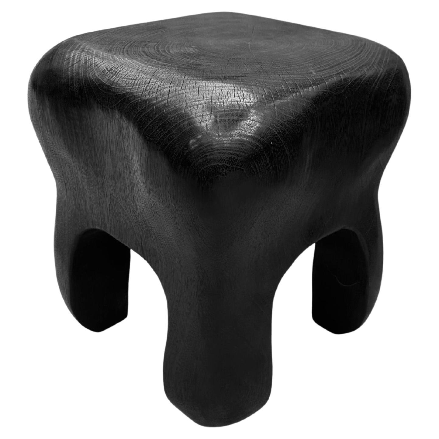 Skulpturaler Beistelltisch aus massivem Mangoholz Moderner organischer, gebrannter Oberfläche