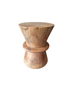 Sculptural Side Table Solid Mango Wood, Modern Organic