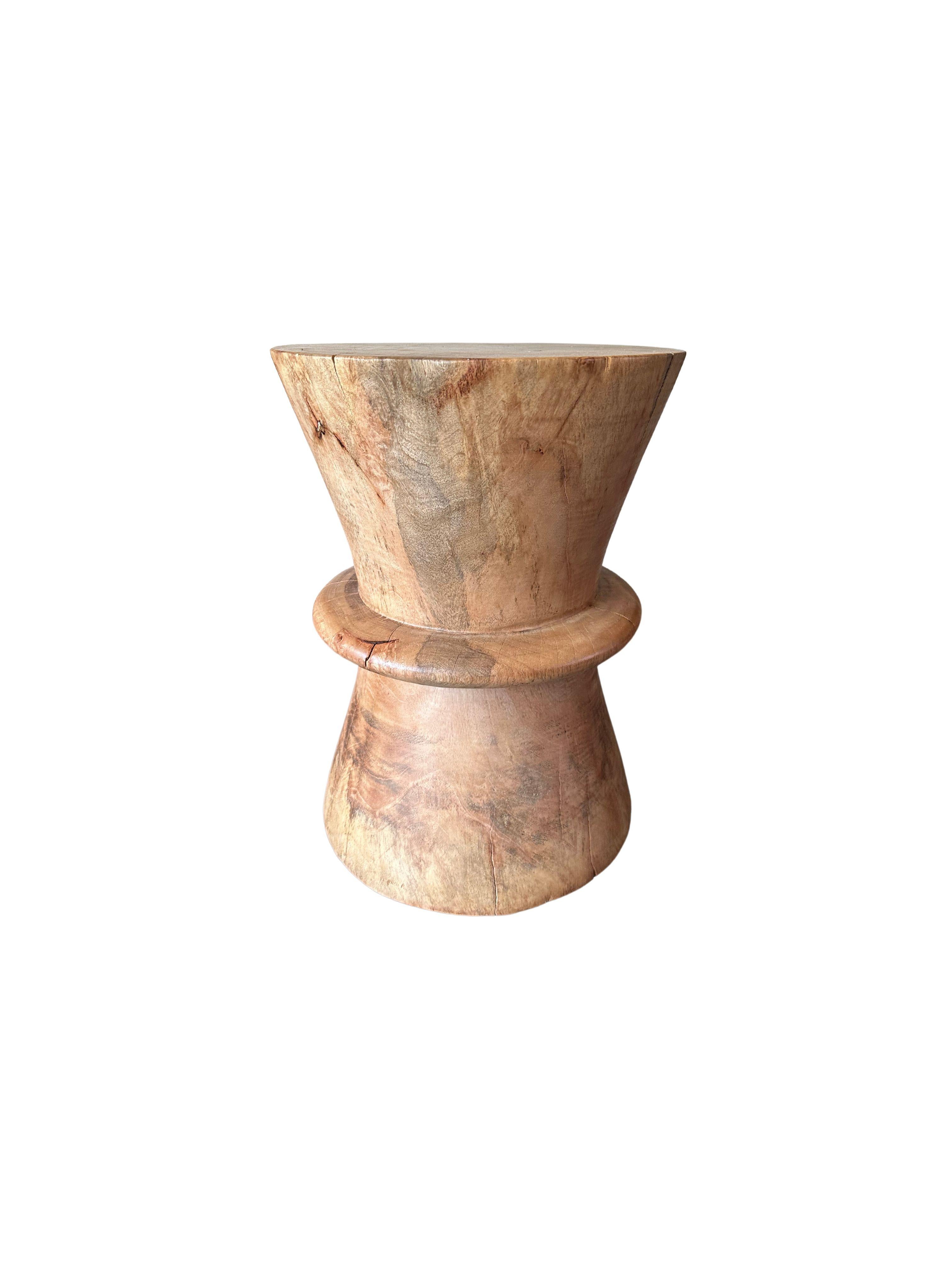 Indonesian Sculptural Side Table Solid Mango Wood, Modern Organic For Sale