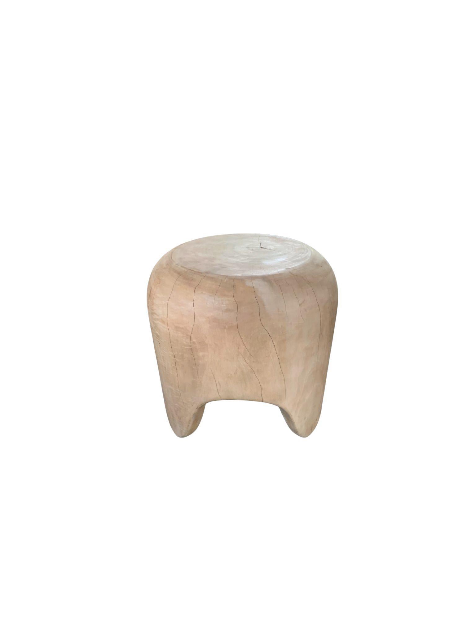 Organic Modern Sculptural Side Table Solid Mango Wood with Arched Legs For Sale