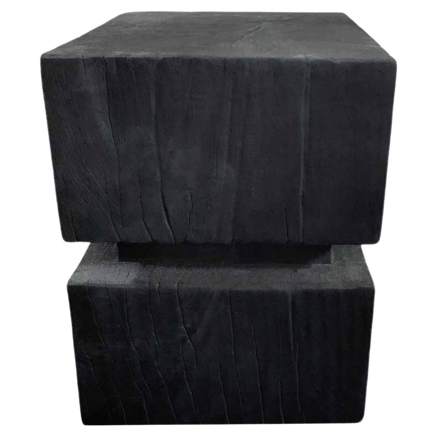 Sculptural Side Table Solid Mango Wood with Burnt Finish For Sale