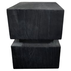Sculptural Side Table Solid Mango Wood with Burnt Finish