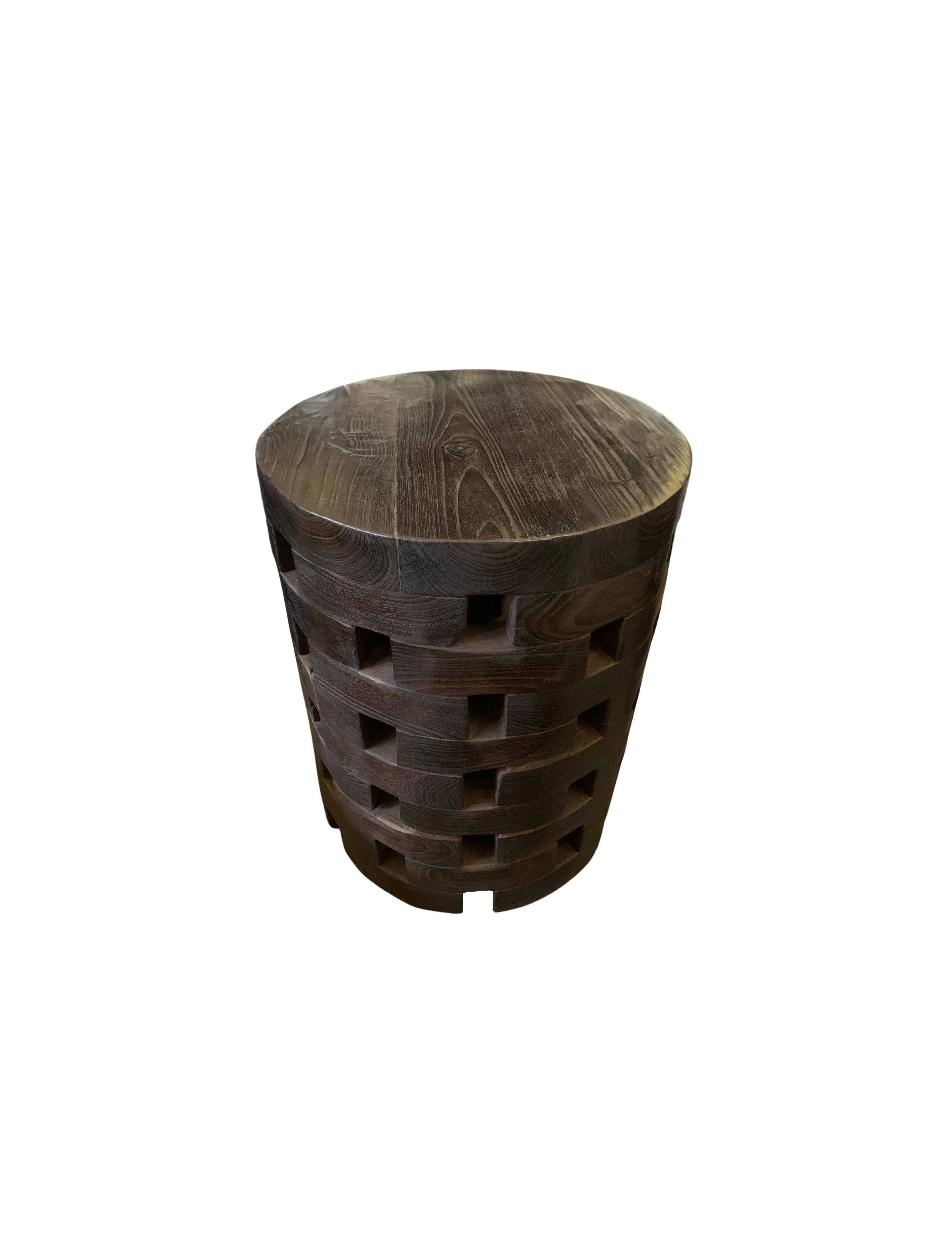 Organic Modern Sculptural Side Table, Solid Mango Wood, with Dark Lacquered Finish For Sale