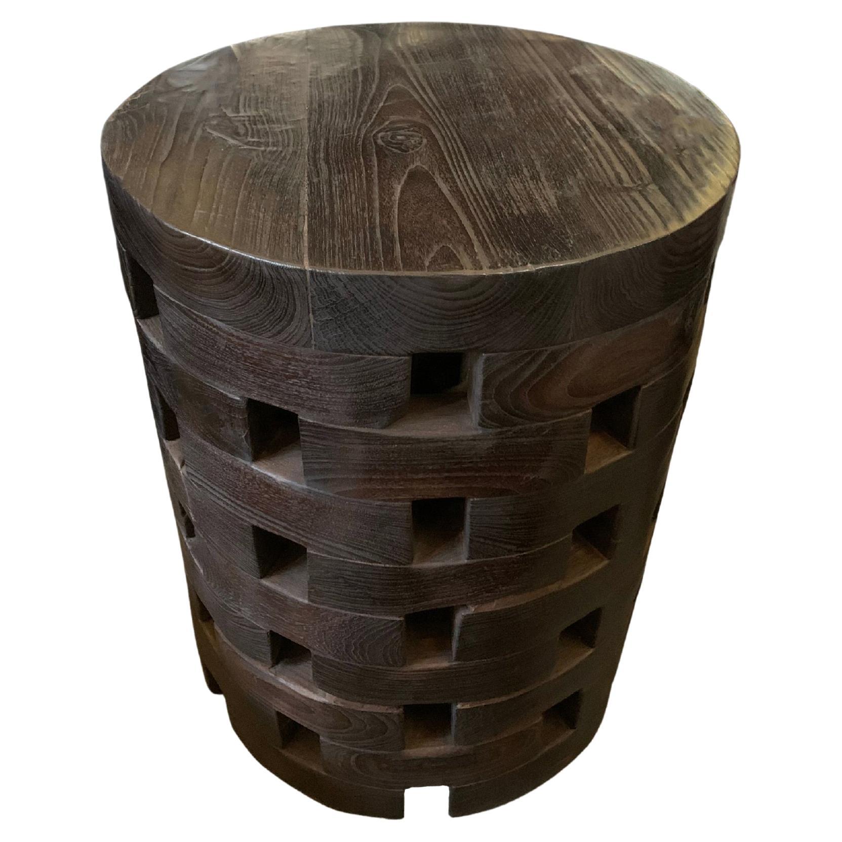 Sculptural Side Table, Solid Mango Wood, with Dark Lacquered Finish