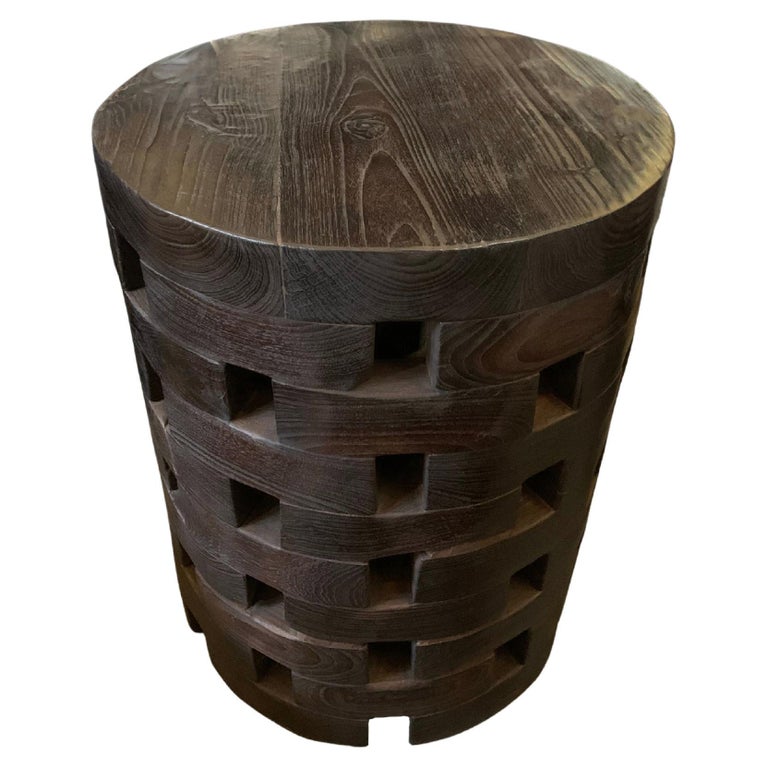 Sculptural Side Table, Solid Mango Wood, with Dark Lacquered Finish For Sale