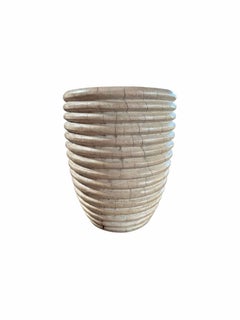 Sculptural Side Table Solid Mango Wood with Ribbed Detailing