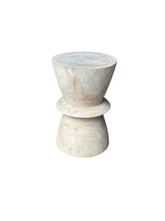 Sculptural Side Table Solid Suar Wood, Bleached Finish