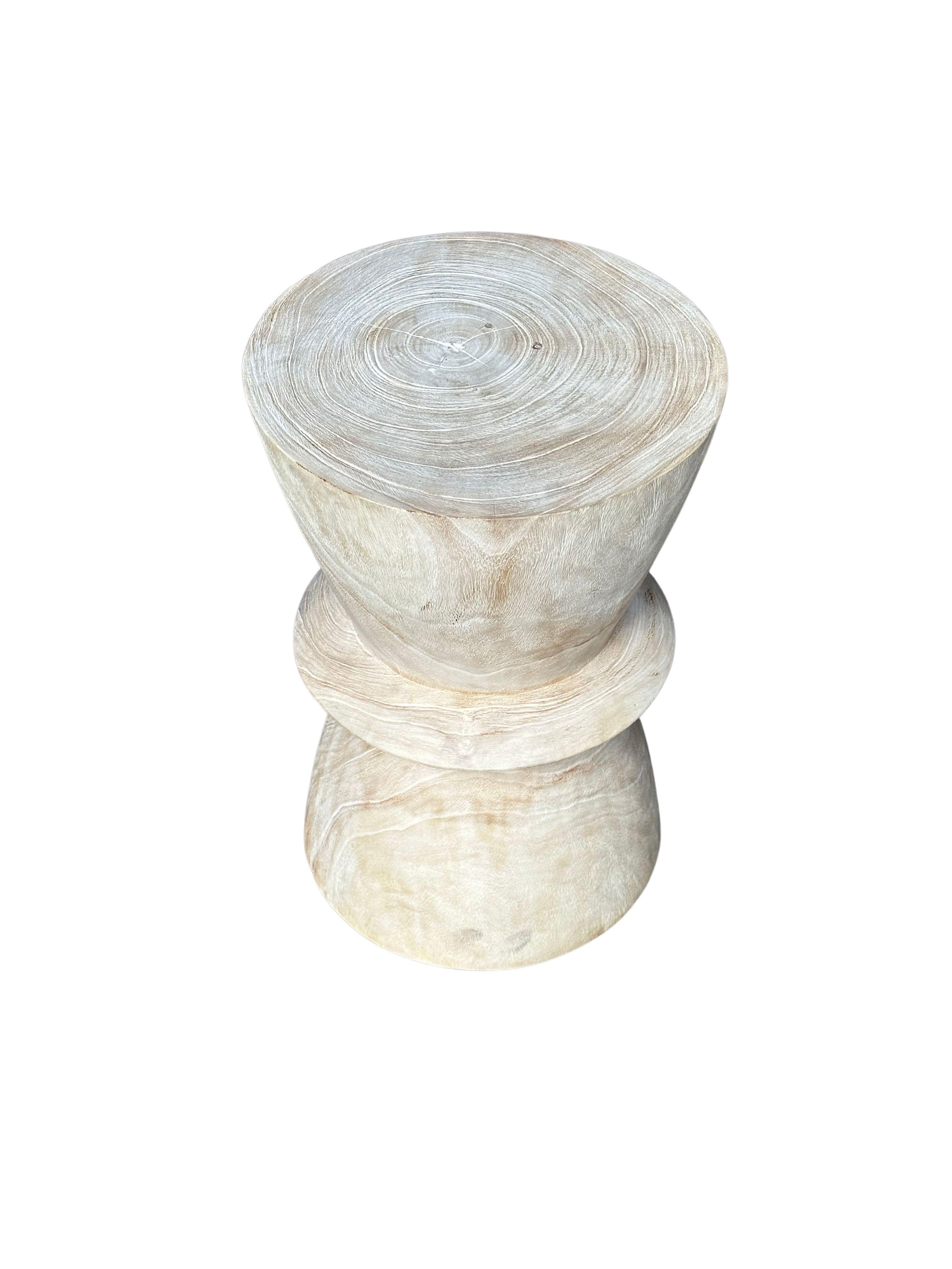 Organic Modern Sculptural Side Table Solid Suar Wood, Bleached Finish For Sale