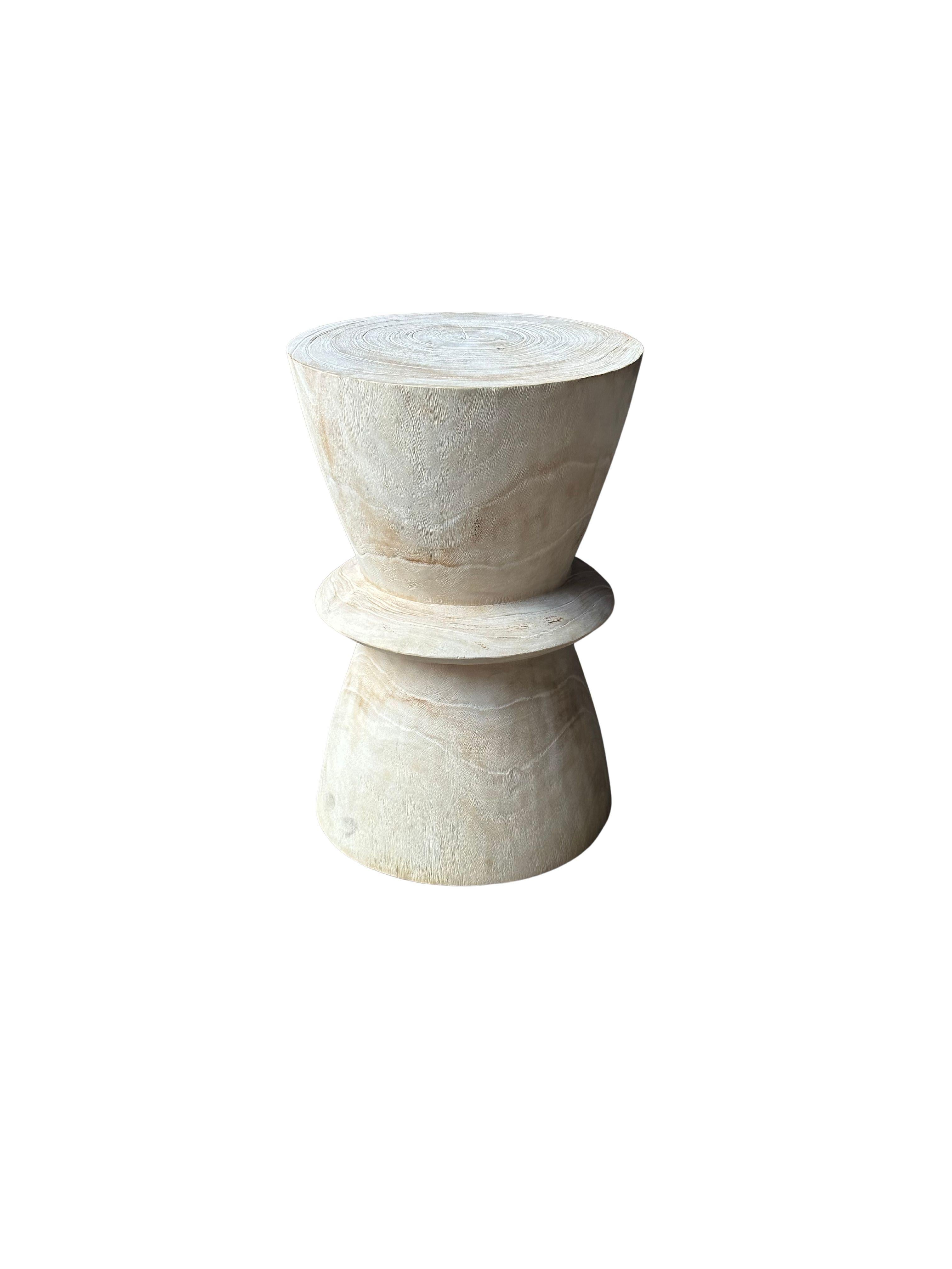 Indonesian Sculptural Side Table Solid Suar Wood, Bleached Finish For Sale
