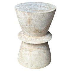 Sculptural Side Table Solid Suar Wood, Bleached Finish