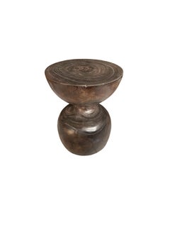 Sculptural Side Table Solid Suar Wood, Espresso Finish