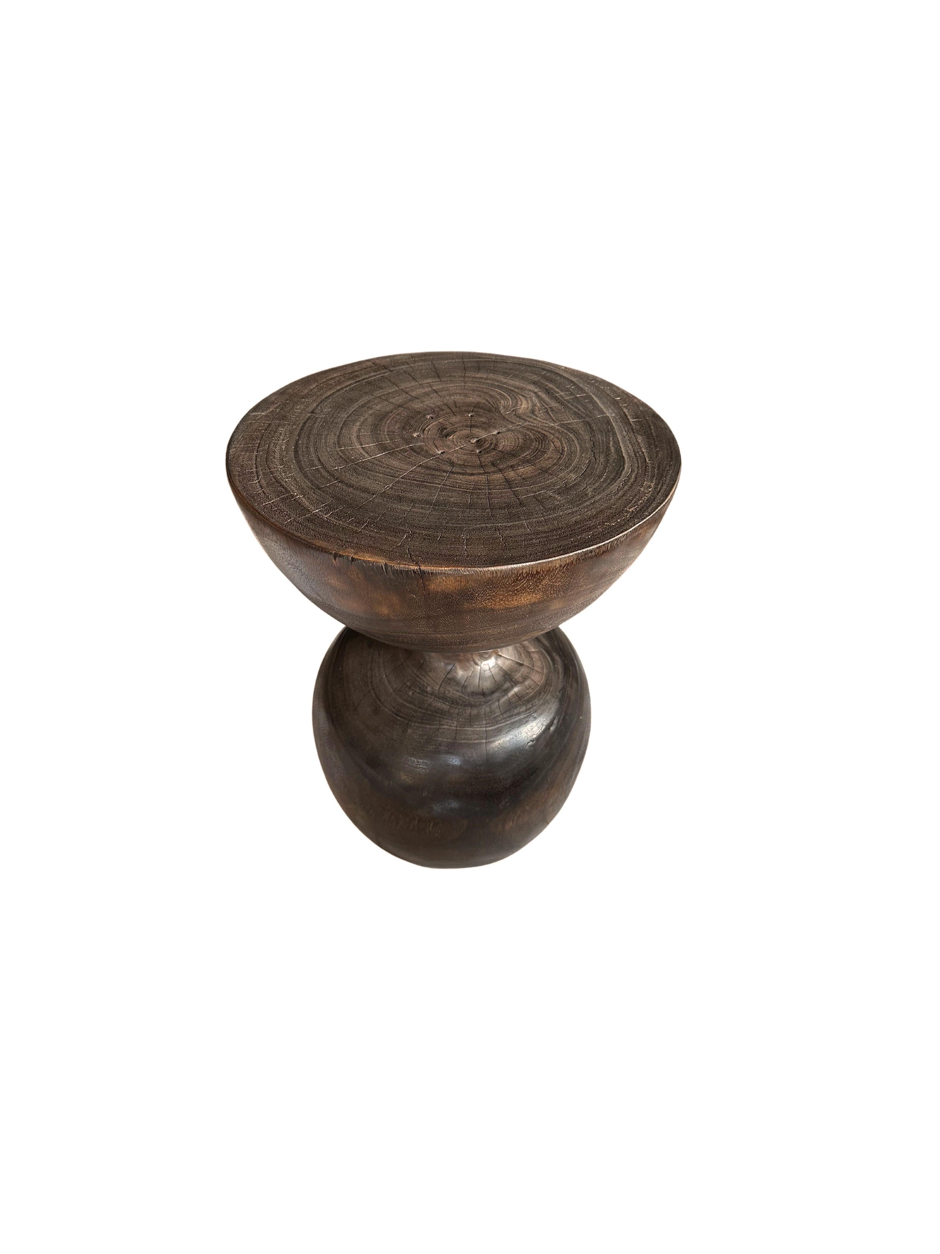 Organic Modern Sculptural Side Table Solid Suar Wood, Espresso Finish For Sale