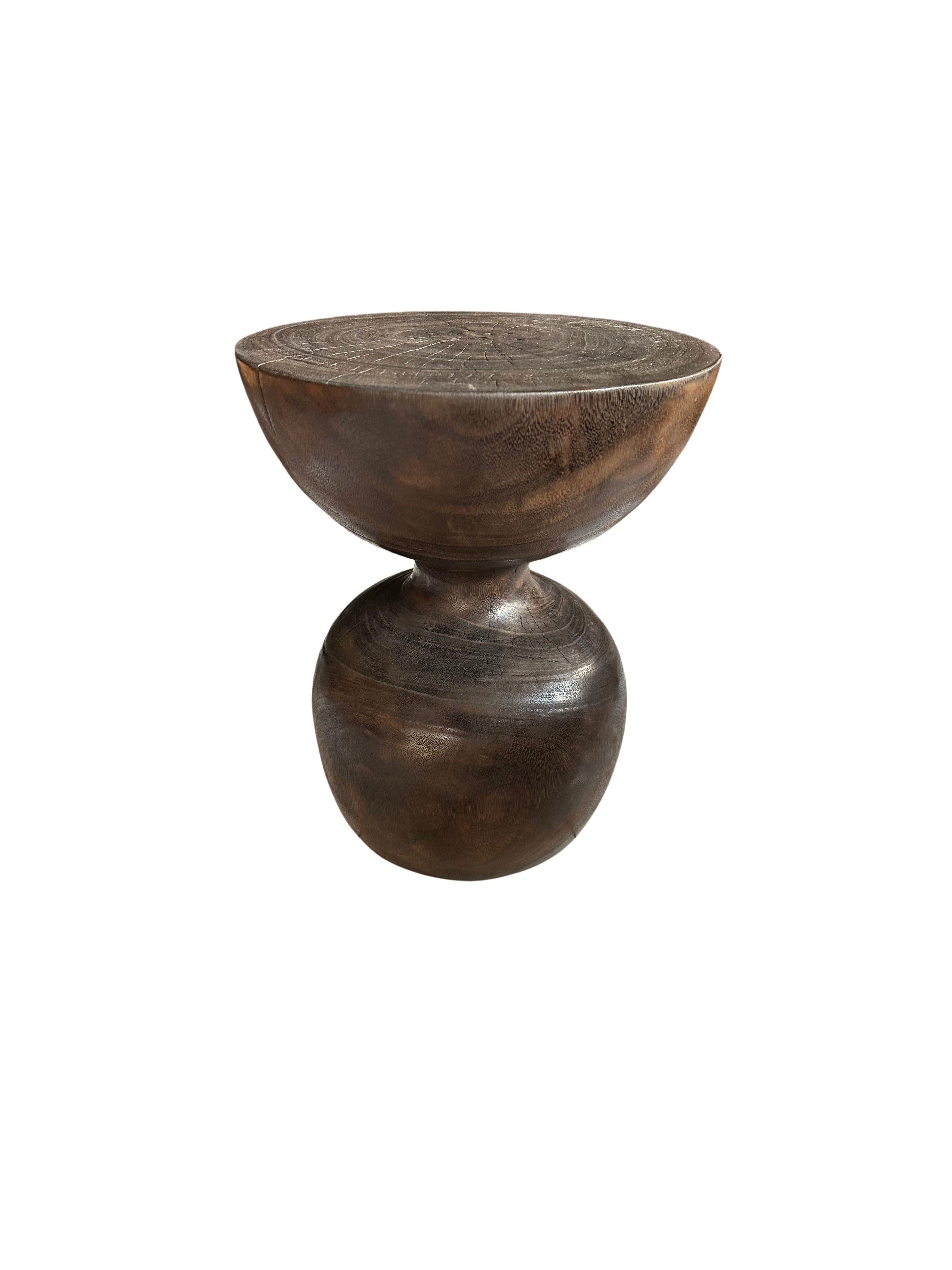 Indonesian Sculptural Side Table Solid Suar Wood, Espresso Finish For Sale