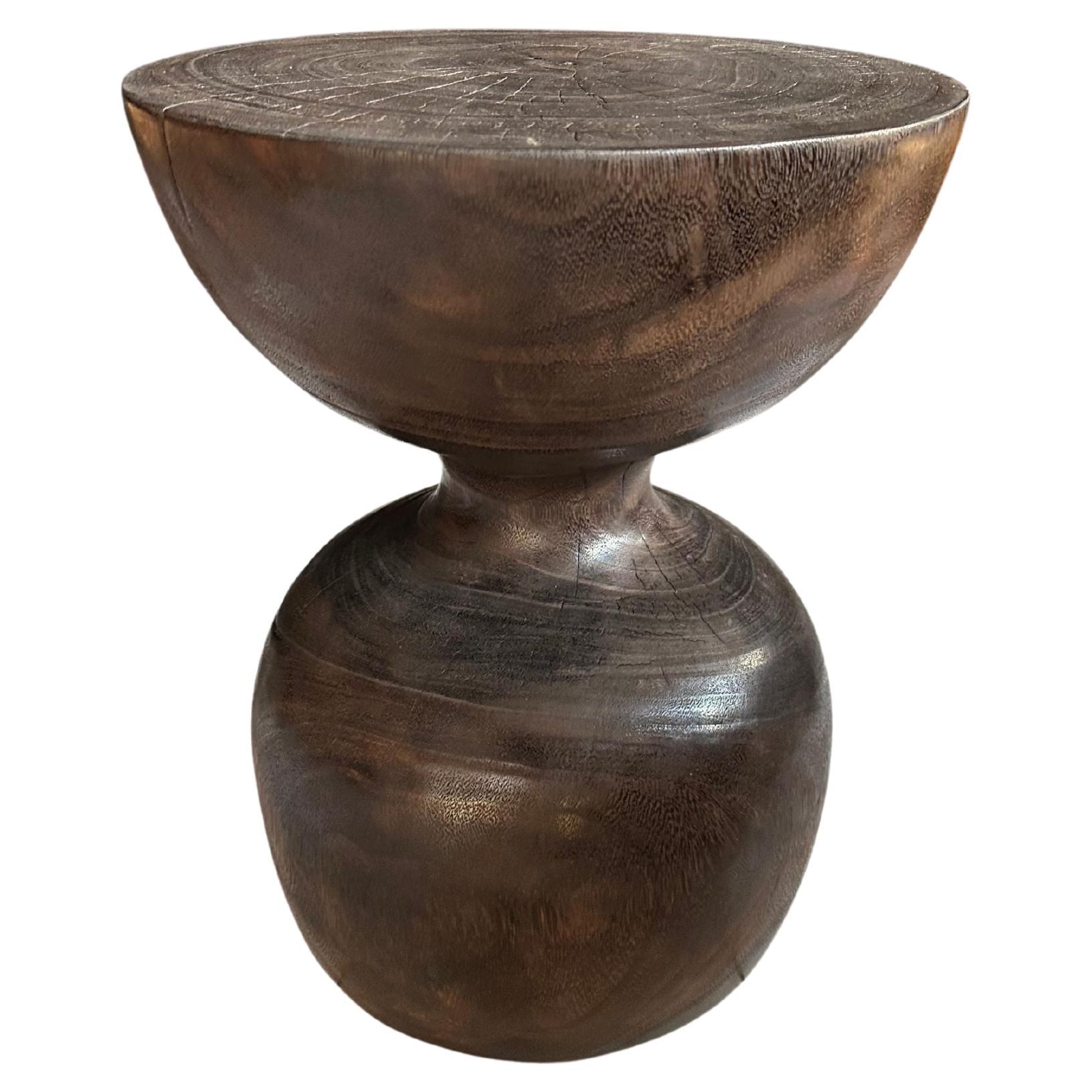 Sculptural Side Table Solid Suar Wood, Espresso Finish
