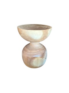 Sculptural Side Table Solid Suar Wood, Natural Finish