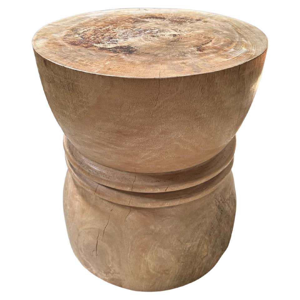 Sculptural Stool / Side Table Solid Mango Wood Burnt Finish Modern ...