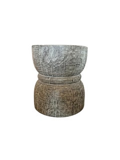 Sculptural Side Table / Stool Solid Mango Wood with Burnt and White Paint Finish