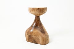 Sculptural Side Table, Stool, Solid Wood, Walnut, Contemporary Design, Logniture