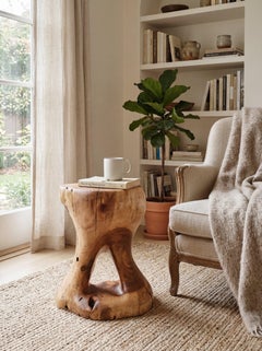 Sculptural Side Table, Stool, Solid Wood, Walnut, Contemporary Design, Logniture