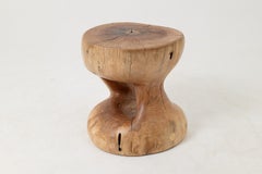 Sculptural Side Table, Stool, Solid Wood, Walnut, Contemporary Design, Logniture