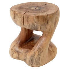 Sculptural Side Table, Stool, Solid Wood, Walnut, Contemporary Design, Logniture