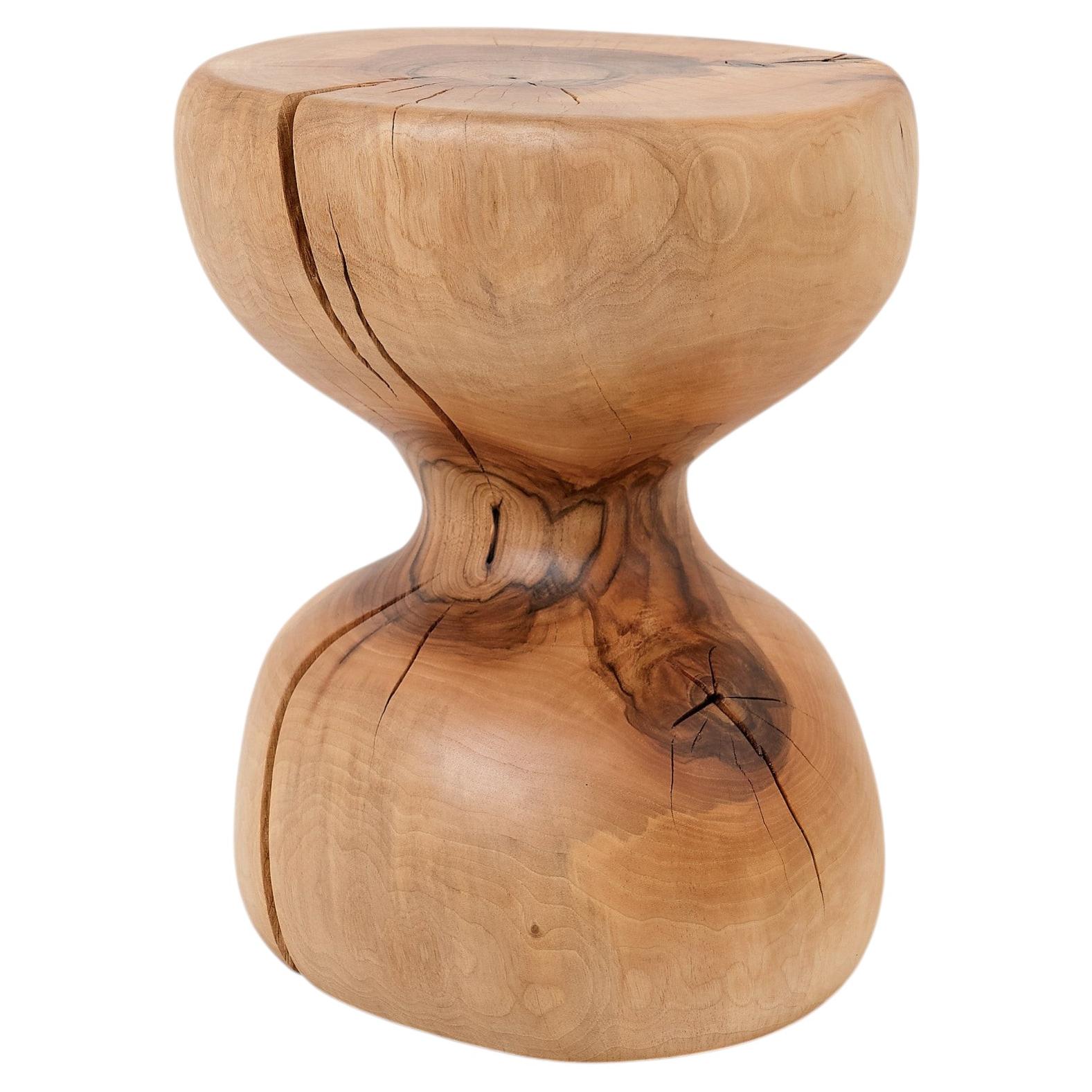 Sculptural Side Table, Stool, Solid Wood, Walnut, Contemporary Design, Logniture