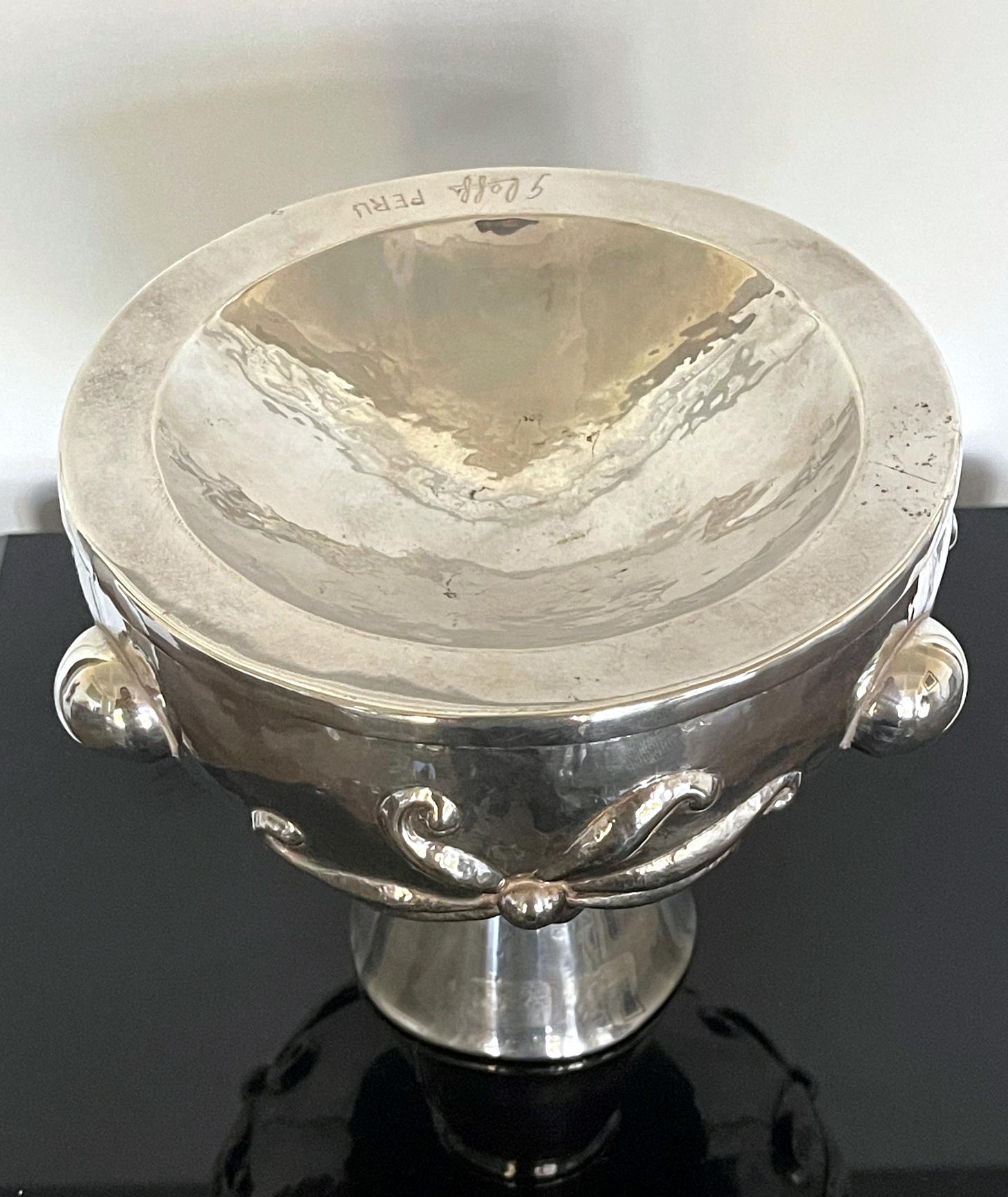 Mid-20th Century Sculptural Silver Center Bowl with Relief Surface Graziella Laffi For Sale