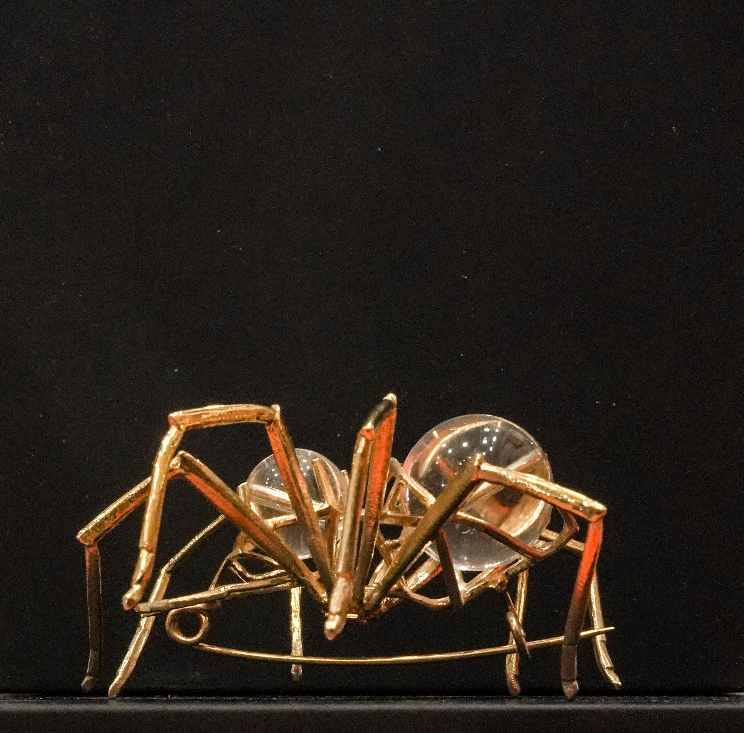 Sculptural Silver Gold Plating Spider Brooch, Signed Bruno Rocha 2