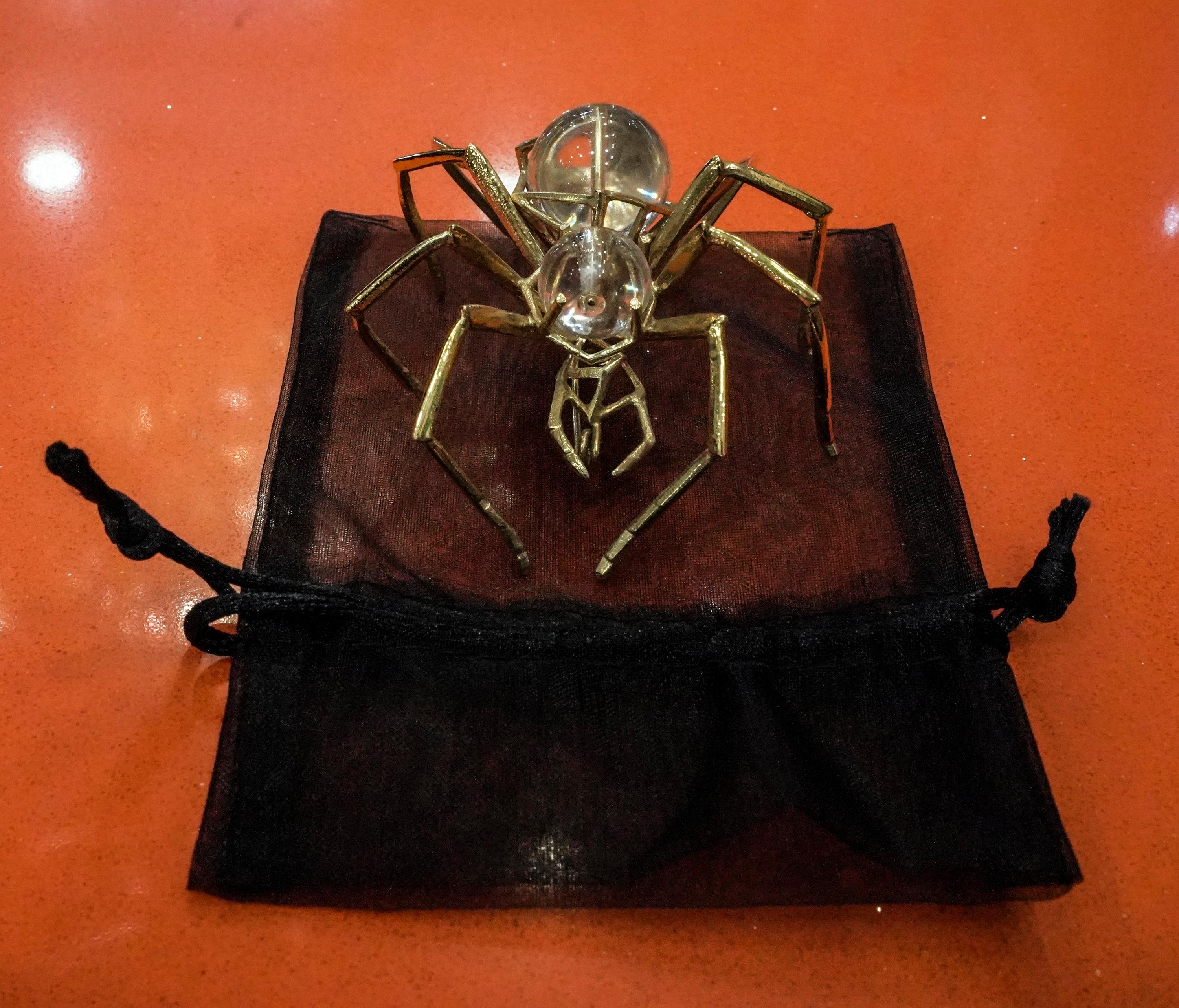 Sculptural Silver Gold Plating Spider Brooch, Signed Bruno Rocha 4