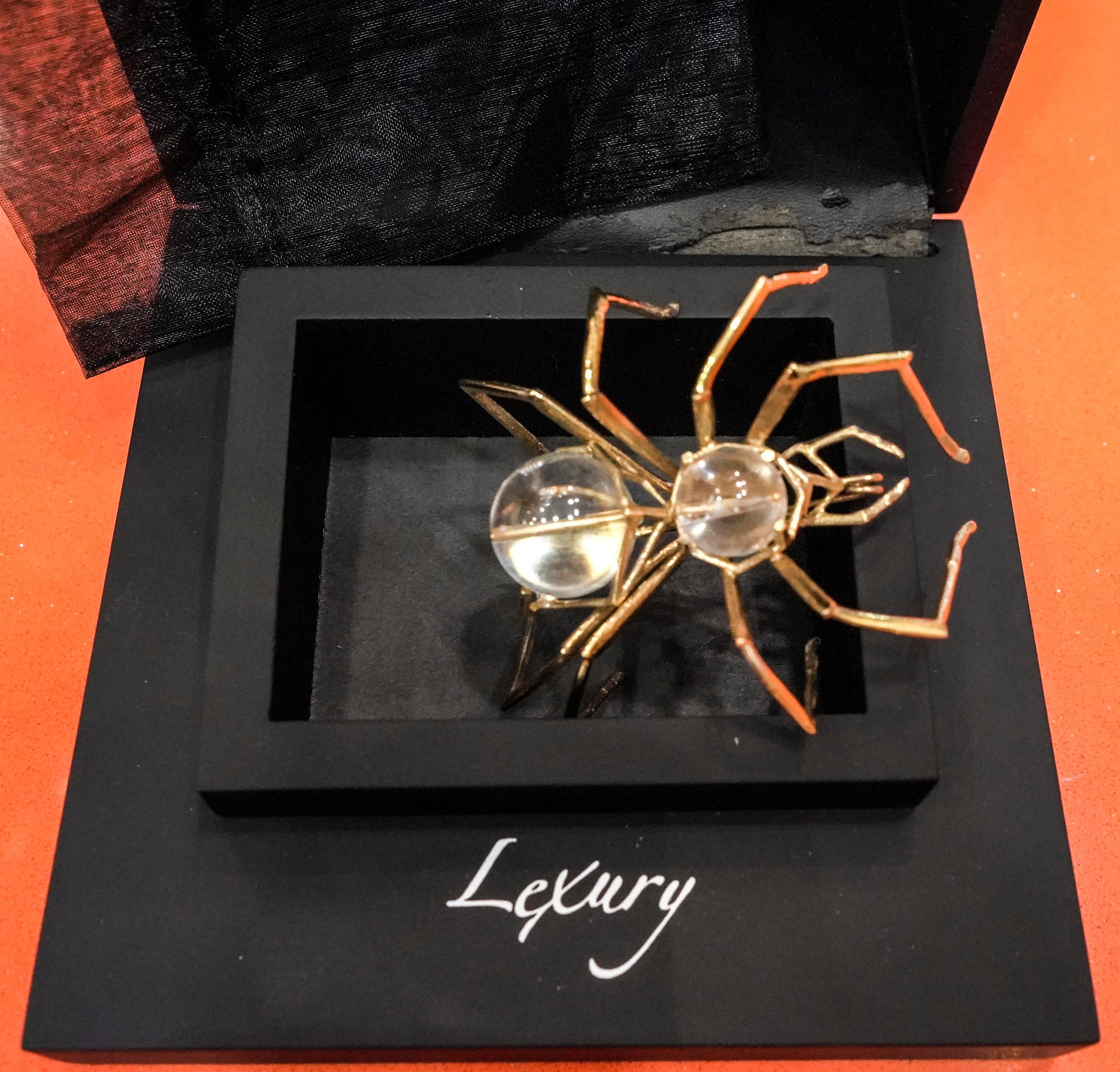 One of a kind sculptural spider brooch in silver 925 with gold plating, signed by the contemporary artist Bruno Rocha from Portugal, piece unique.