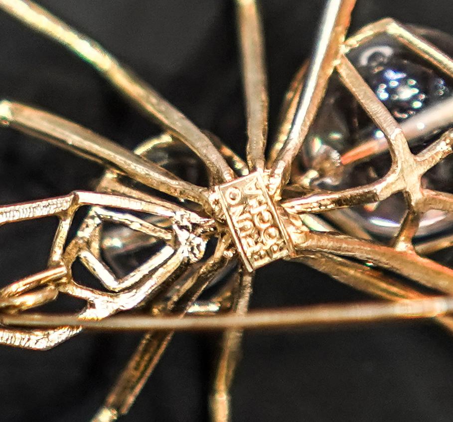 French Sculptural Silver Gold Plating Spider Brooch, Signed Bruno Rocha