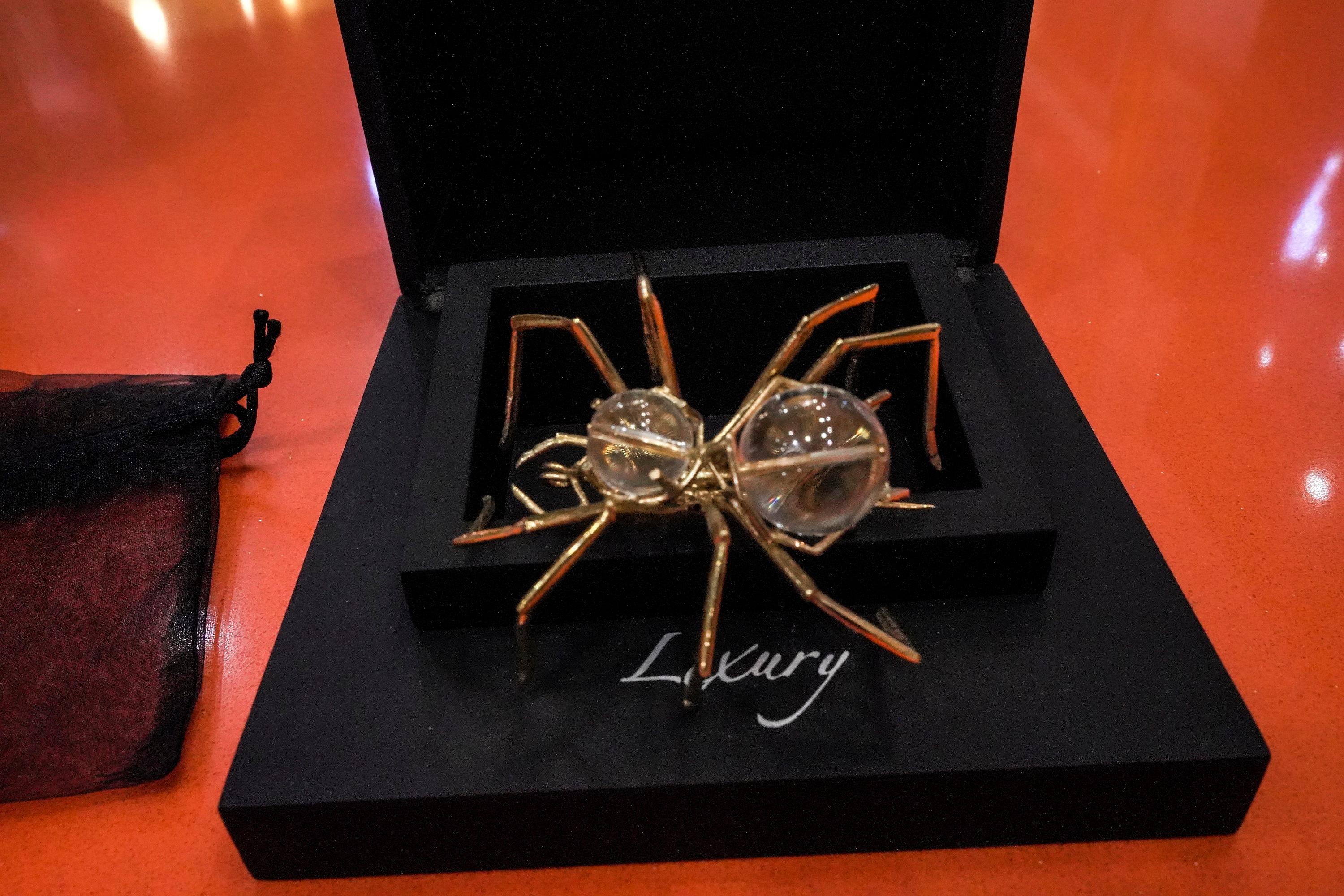 Contemporary Sculptural Silver Gold Plating Spider Brooch, Signed Bruno Rocha