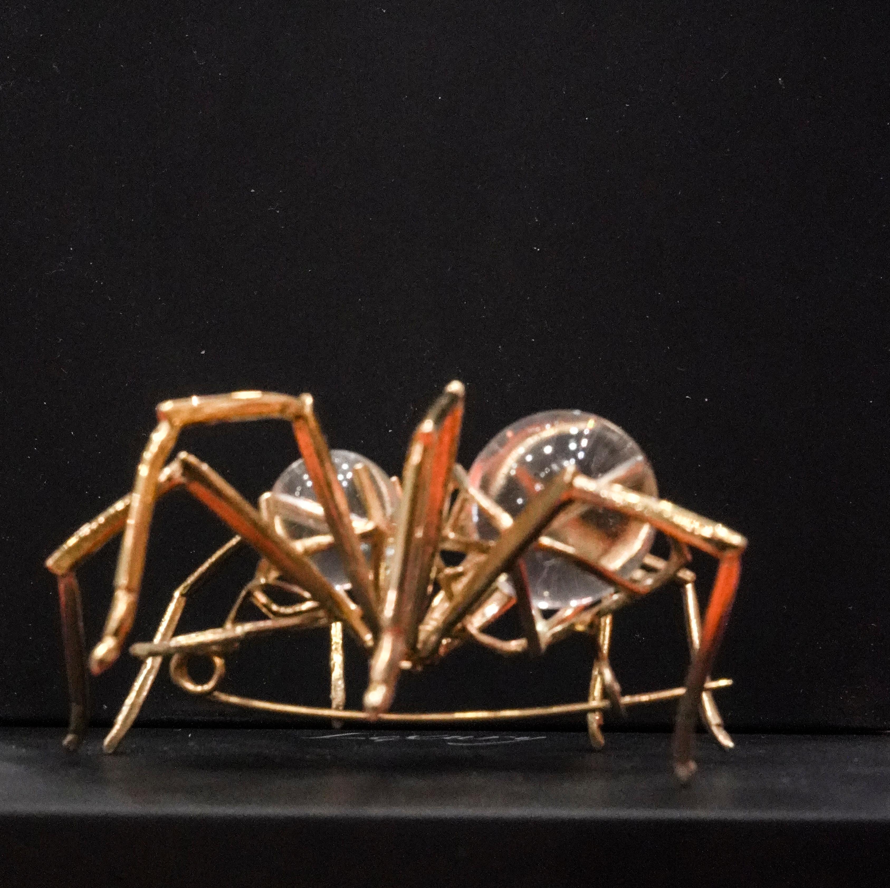 Sculptural Silver Gold Plating Spider Brooch, Signed Bruno Rocha 1