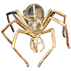 Sculptural Silver Gold Plating Spider Brooch, Signed Bruno Rocha