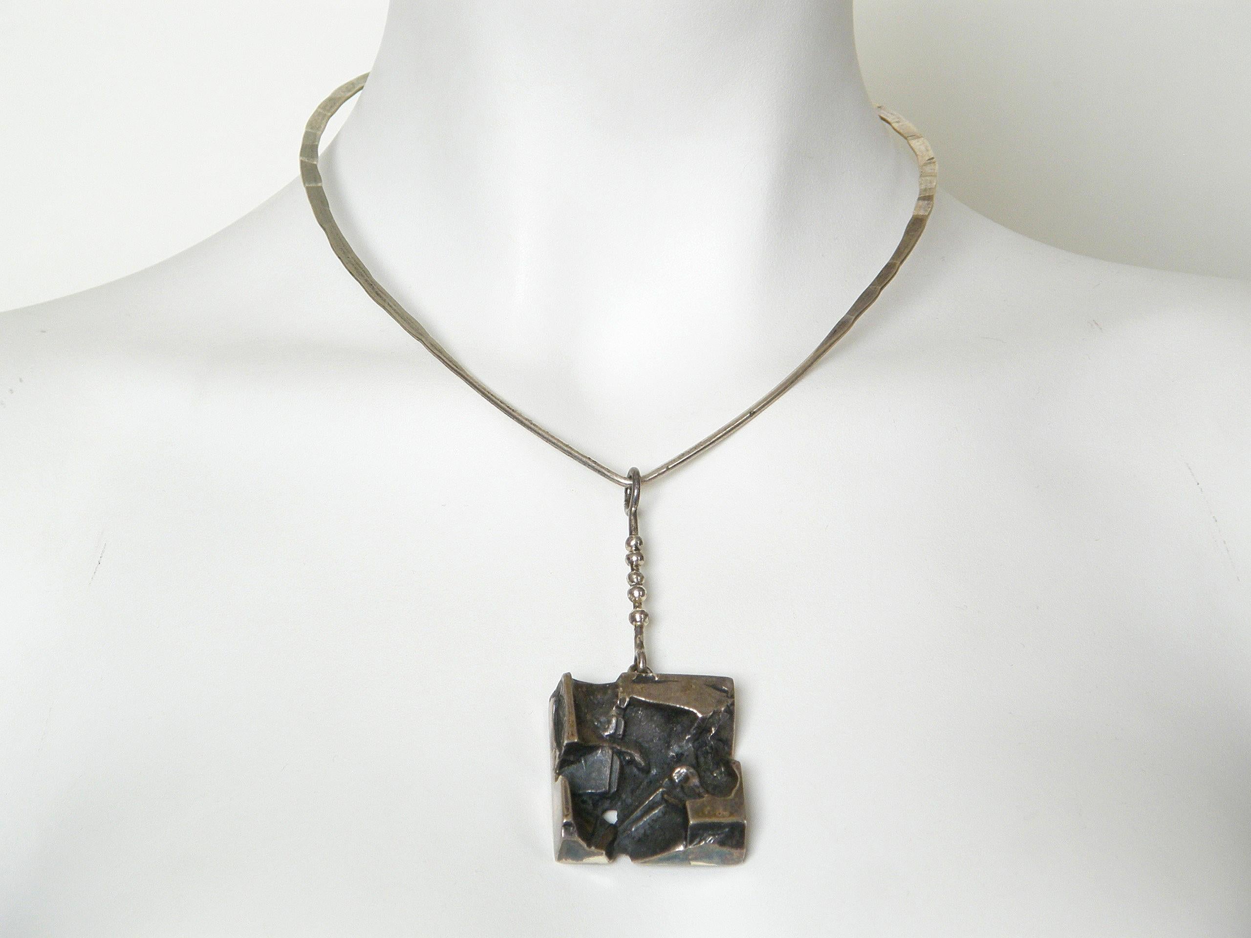 Women's or Men's Sculptural Silver Jorma Laine Pendant on Sterling David-Andersen Neck Ring