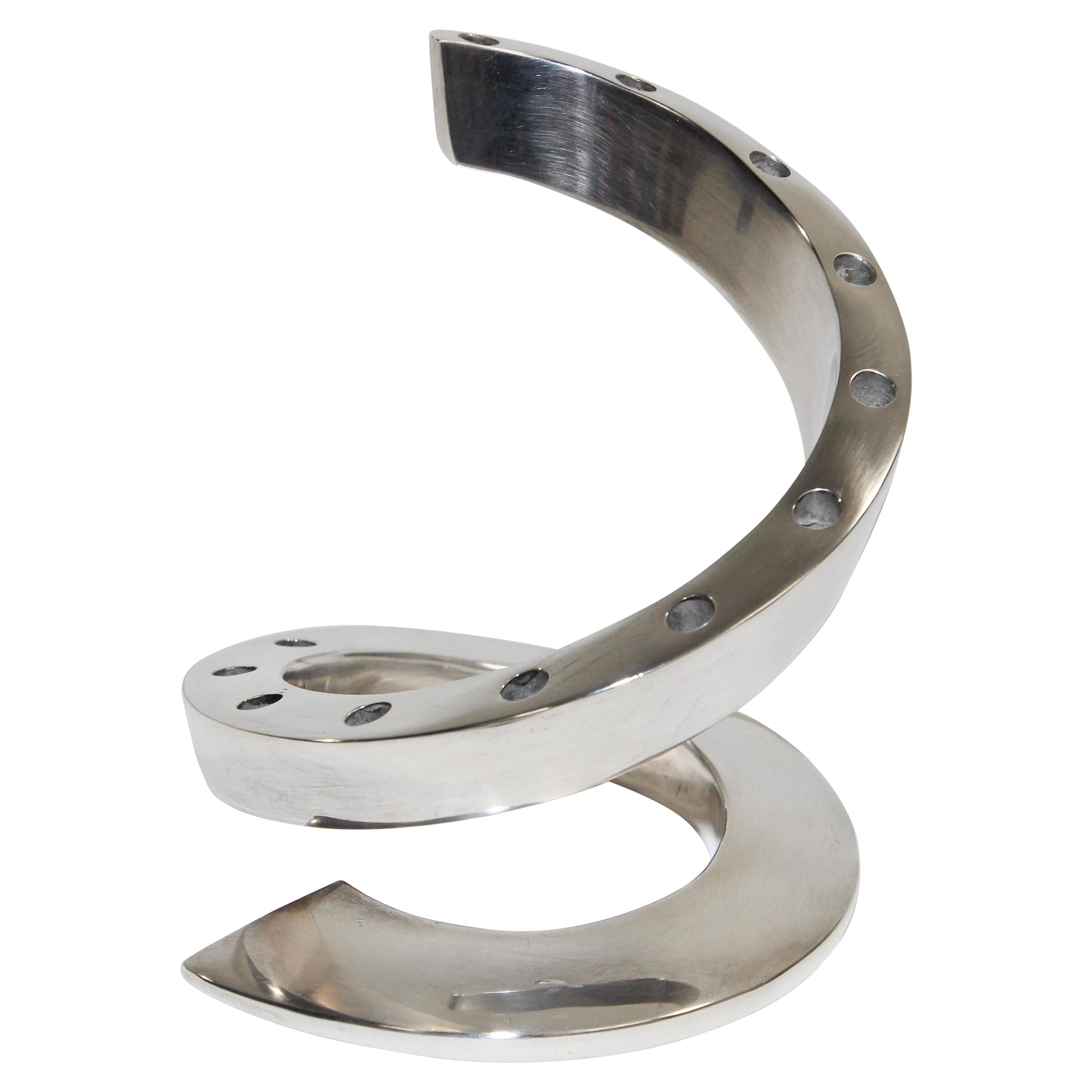 Portacandele scultoreo a spirale placcato argento di Bertil Vallien per Dansk Designs
