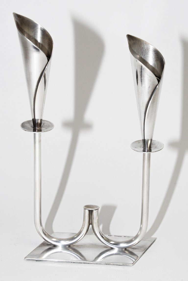 Sculptural Silver Plated Hans Jensen Calla Lily Candle Holders in