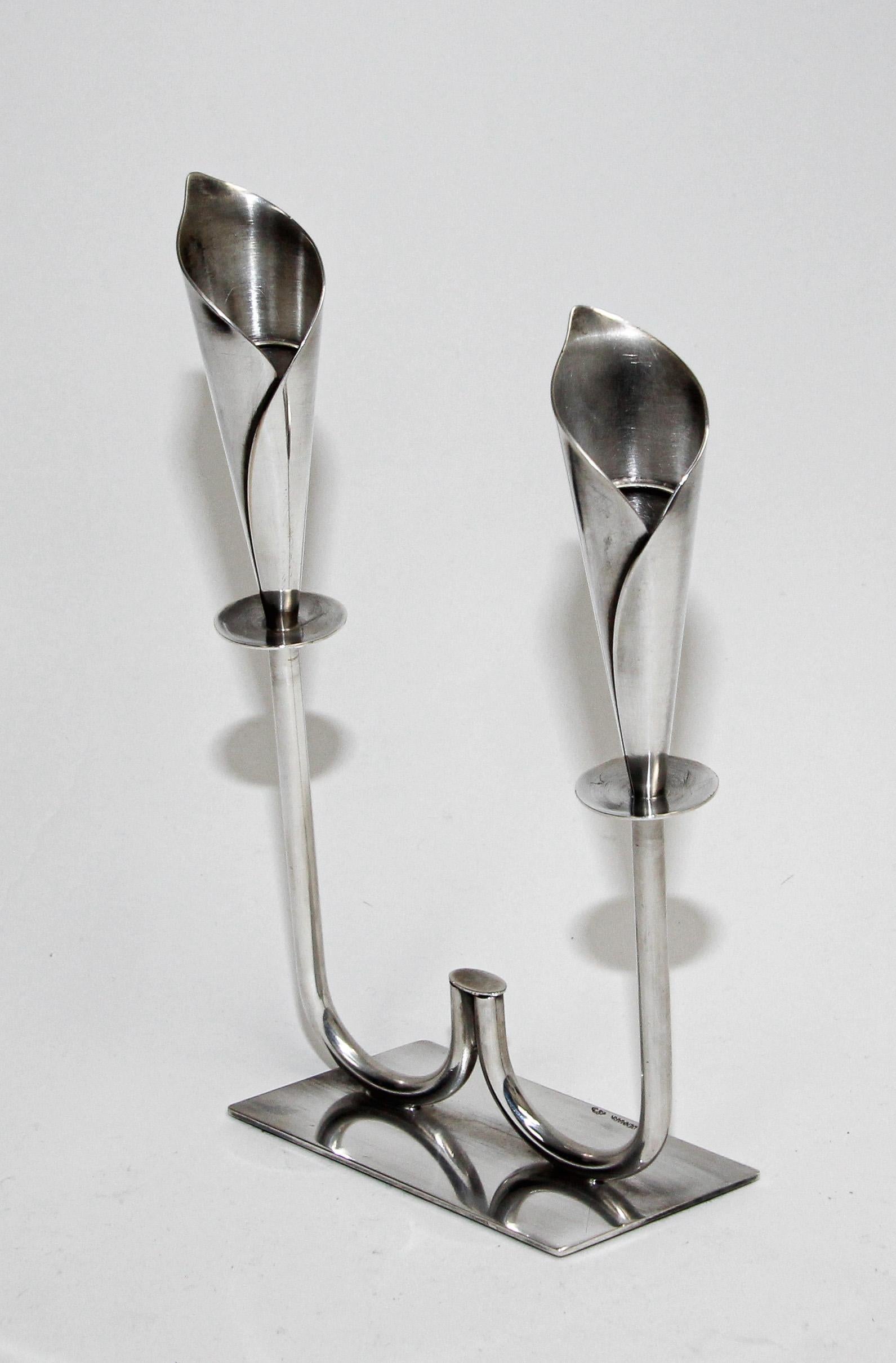 Sculptural Silver Plated Hans Jensen Calla Lily Candle Holders in Silver Plate For Sale 4