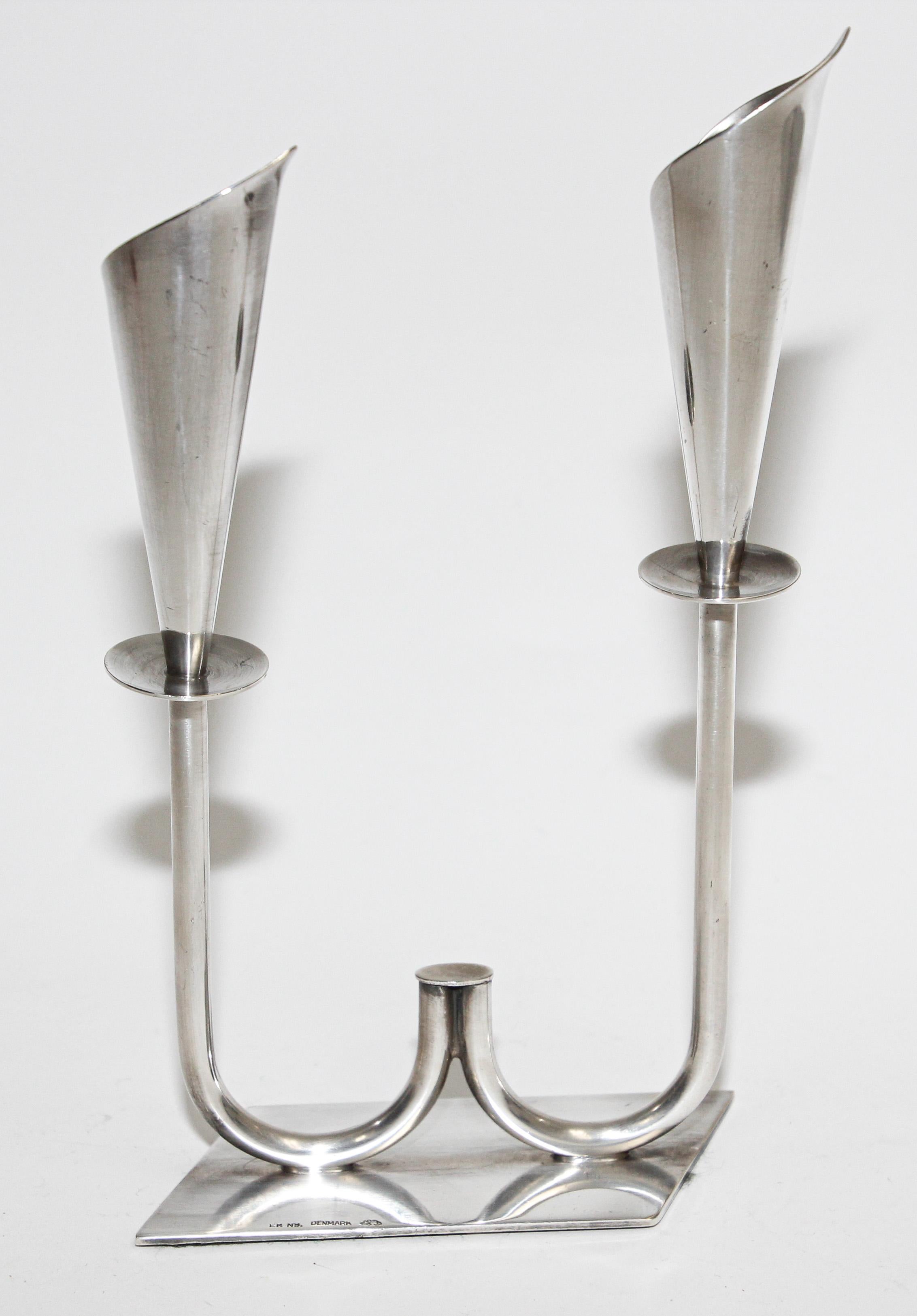 Danish Sculptural Silver Plated Hans Jensen Calla Lily Candle Holders in Silver Plate For Sale