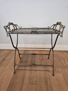 Sculptural Silver-tone Metal Folding Tray Top Service Table