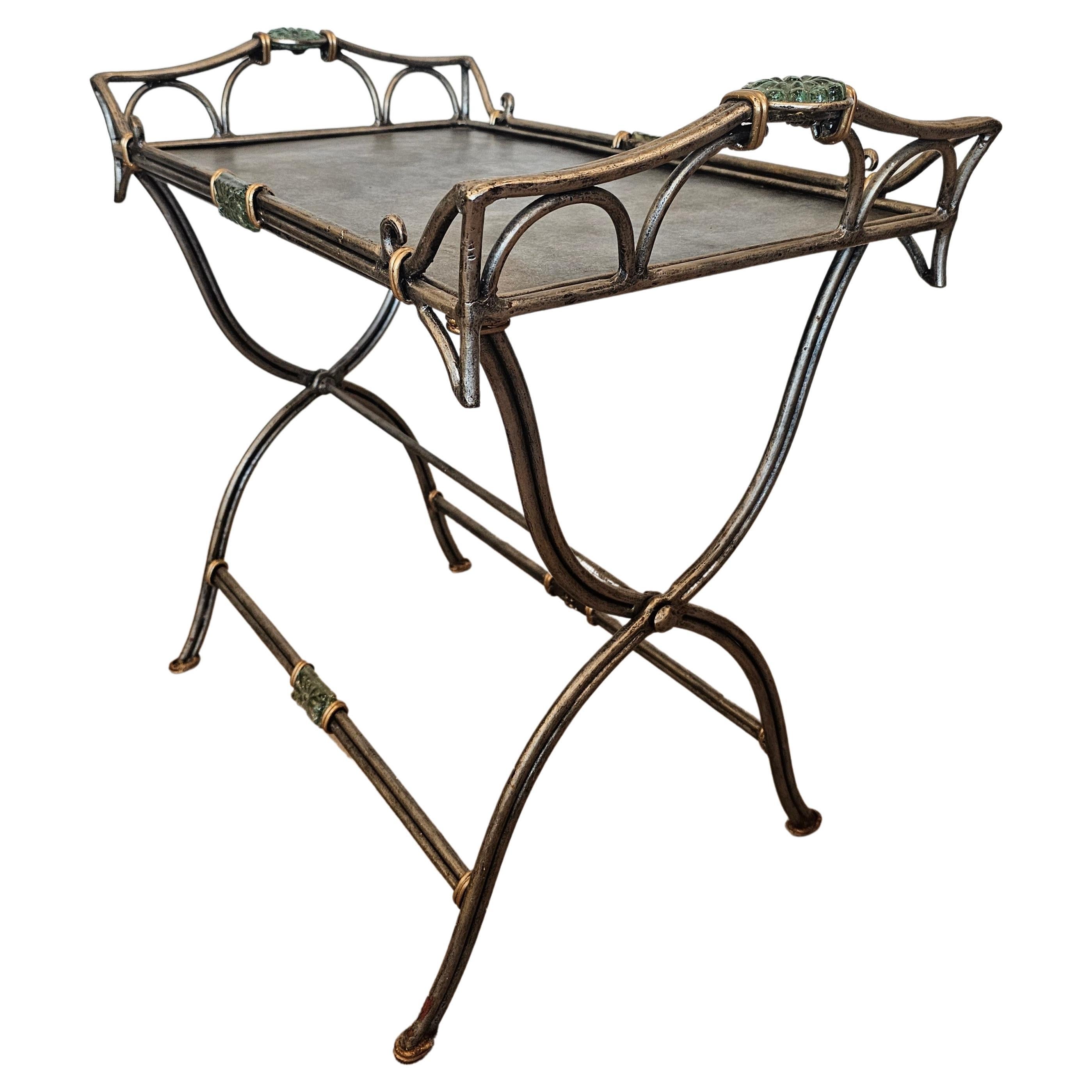 Sculptural Silver-tone Metal Folding Tray Top Service Table