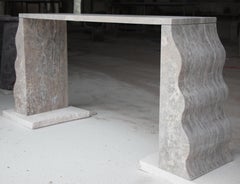 Sculptural Silver Travertine Desk / Console - Wave Feet Reminiscent of Sottsass